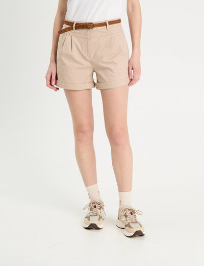 Short chino ceinturé sable femme