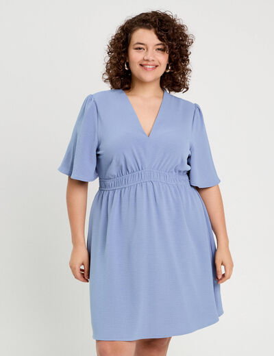 Robe évasée taille élastiquée bleu gris femme