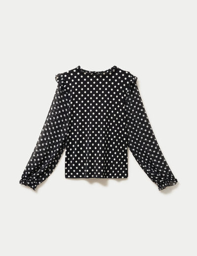 Blouse droite voile manches longues noir femme