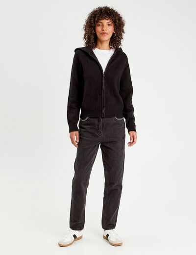 Gilet manches longues capuche noir femme