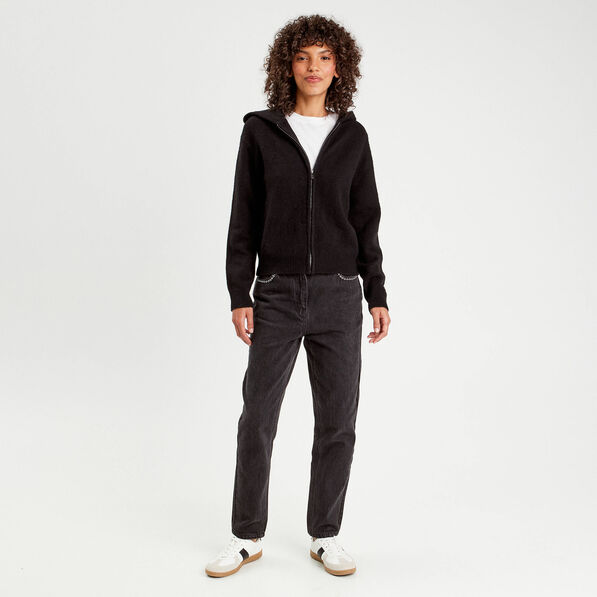 Gilet manches longues capuche noir femme