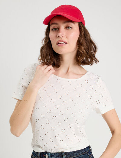 T-shirt broderie anglaise ecru femme