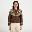 Gilet ample col rond manches longues marron fonc&eacute; femme