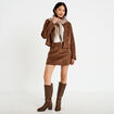 Veste droite cropped col tailleur marron femme