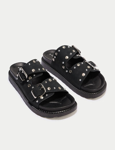 Mules &agrave; d&eacute;tails clout&eacute;s noir femme
