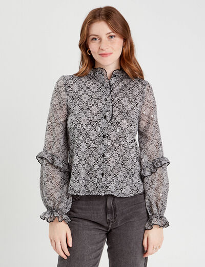 Blouse avec volants noir femme