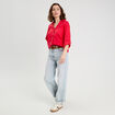 Chemise manches longues contenant du lin rouge femme