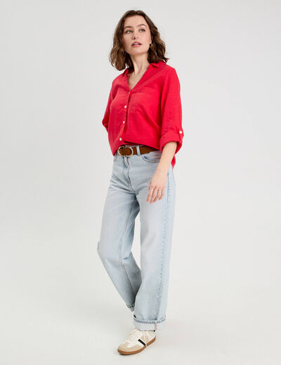 Chemise manches longues contenant du lin rouge femme