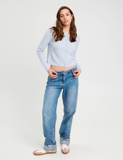 Gilet boutonné manches longues denim snow gris femme