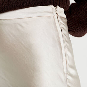 Jupe midi droite satin beige femme