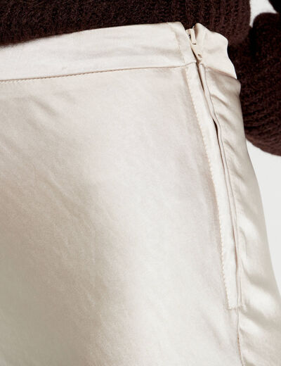 Jupe midi droite satin beige femme