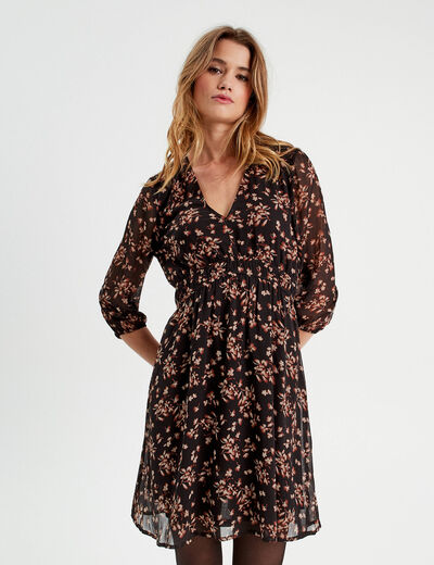 Robe évasée manches 3/4 noir femme