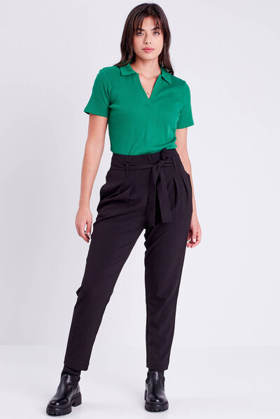 Pantalon paperbag noir femme
