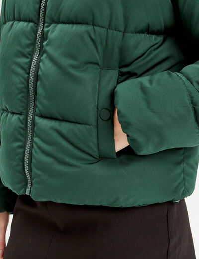 Doudoune droite zippée vert foncé femme