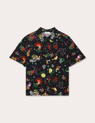 Chemise manches courtes noir femme