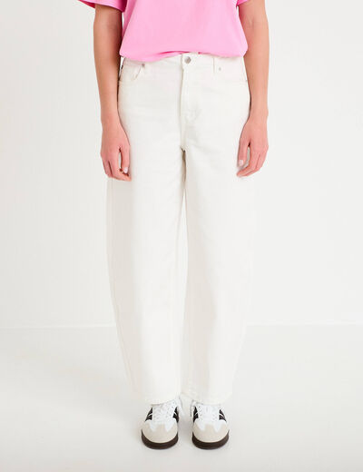 Jean barrel cropped taille standard denim blanc femme