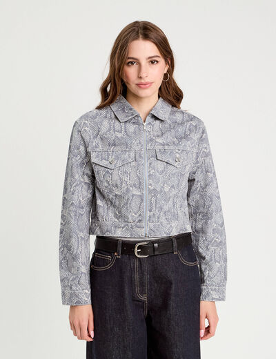 Veste courte zippée bleu gris femme