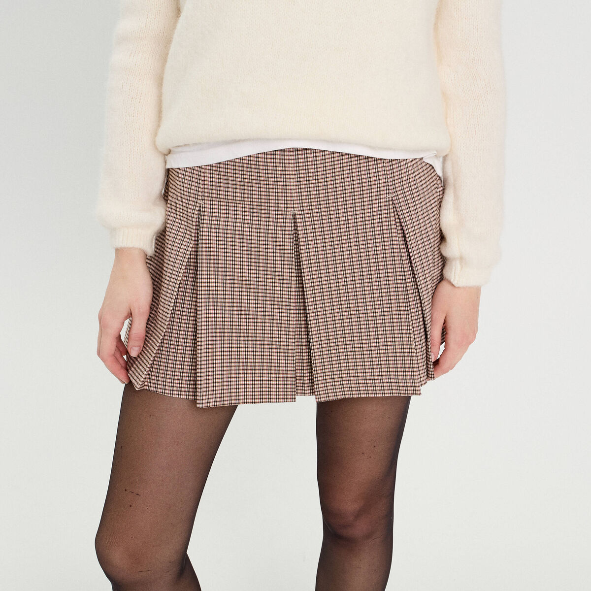 Jupe évasée plissée beige femme
