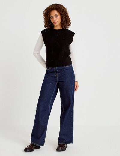 D&eacute;bardeur col rond avec sequin noir femme