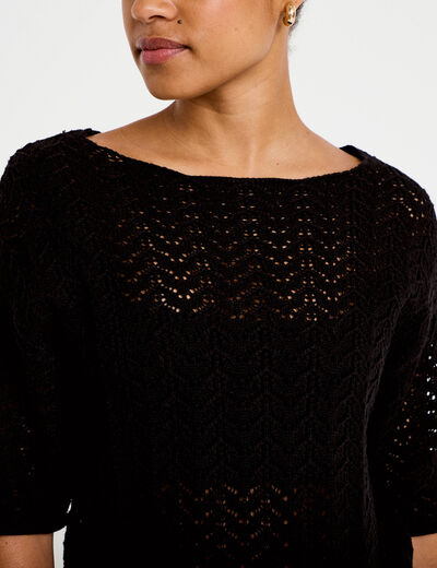 Pull ajour&eacute; aspect dentelle col rond noir femme