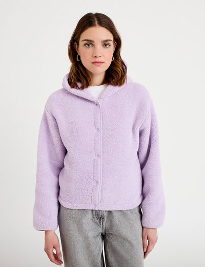 Veste effet polaire &agrave; capuche parme femme