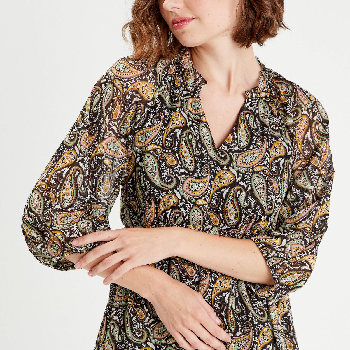 Robe évasée manches 3/4 noir femme
