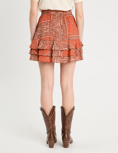 Jupe évasée volants terracotta femme