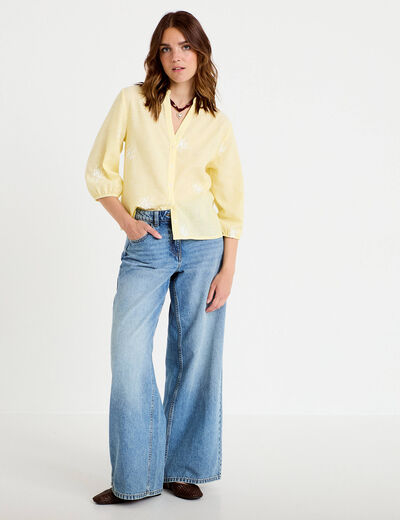 Blouse col tunisien jaune femme