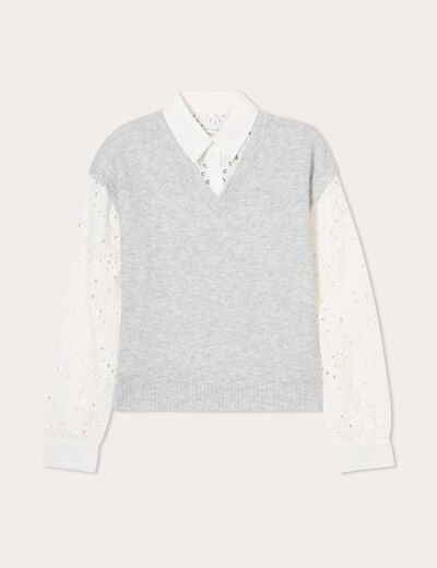 Pull 2-en-1 avec broderie gris clair femme