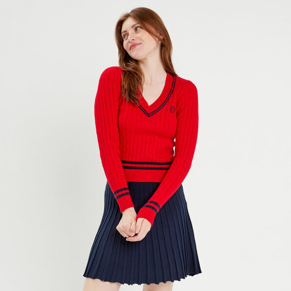 pull manches longues torsades rouge fonce femme Pull manches longues torsades rouge foncé femme