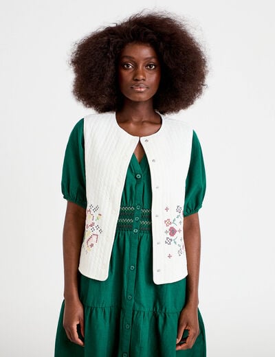 Gilet matelass&eacute; oversize sans manches ecru femme