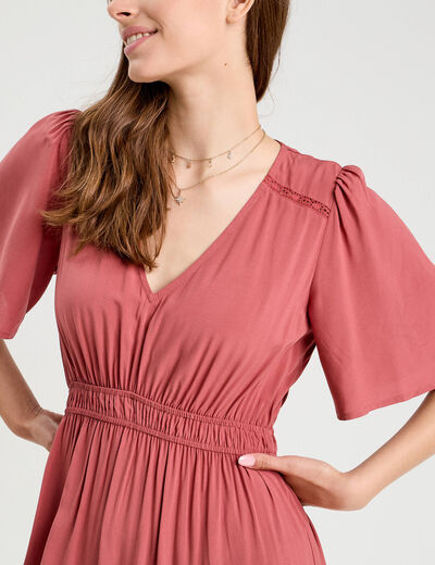 Robe longue évasée vieux rose femme