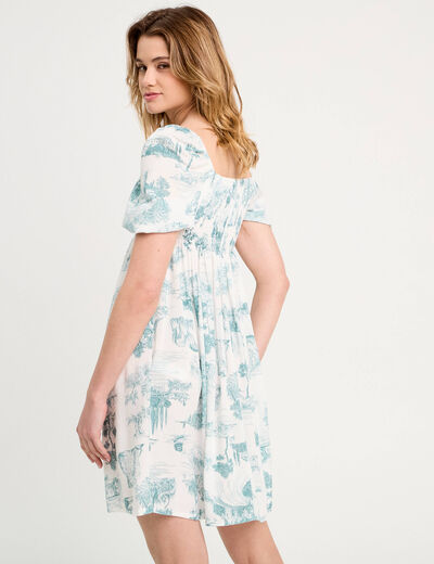 Robe midi évasée smockée ecru femme