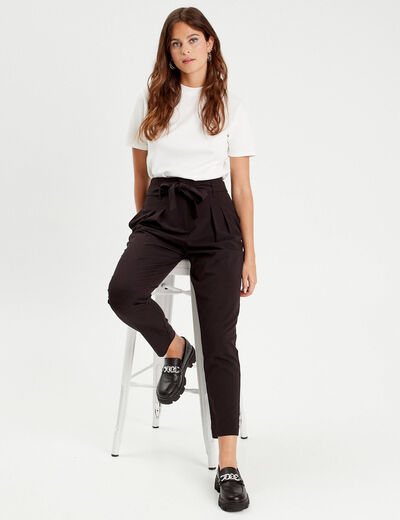 Pantalon paperbag fluide noir femme
