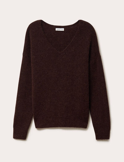 Pull avec col en V marron foncé femme
