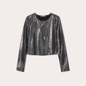 T-shirt métallisé gris argent femme