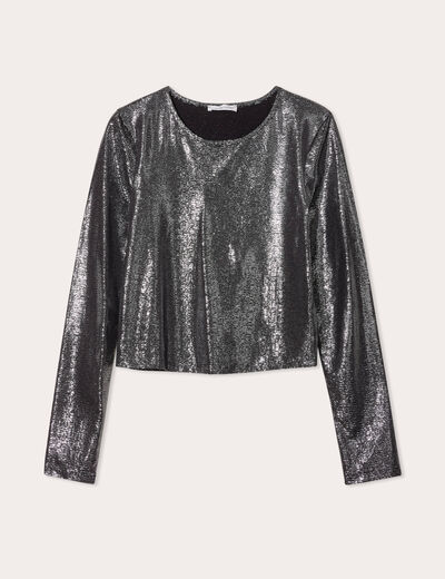 T-shirt métallisé gris argent femme