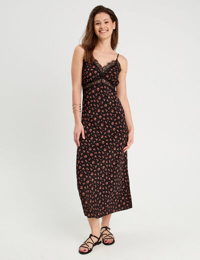 Robe longue droite bretelles noir femme