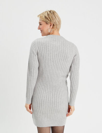 Robe pull &agrave; torsades gris clair femme