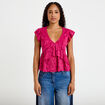 Blouse manches courtes aspect dentelle prune femme