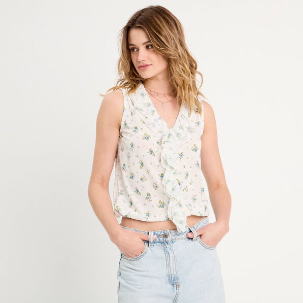 blouse volants sans manches blanc femme Blouse volants sans manches blanc femme