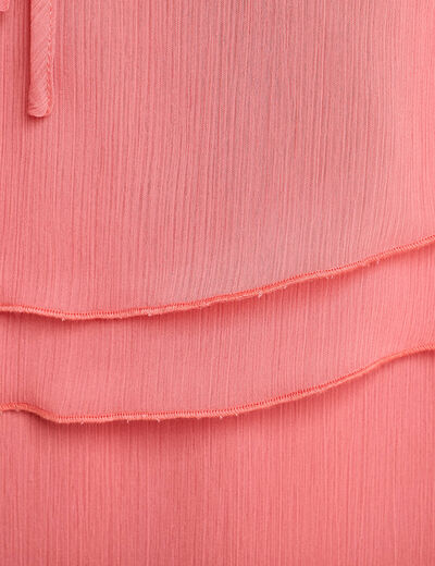 Robe longue droite volants rose pastel femme