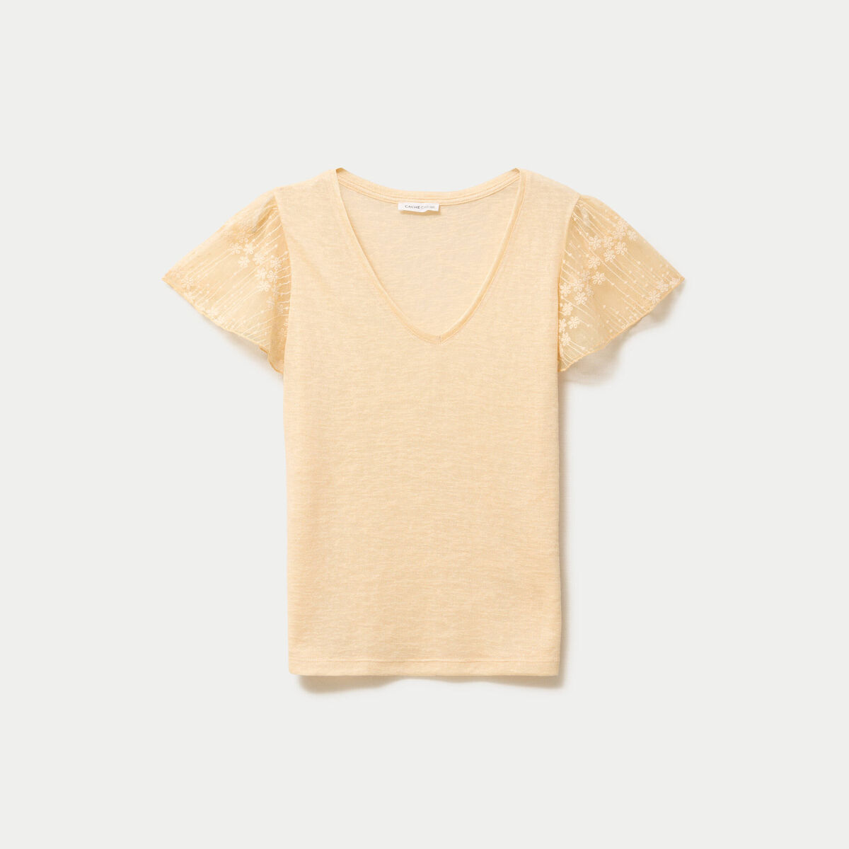 T-shirt manches dentelle sable femme