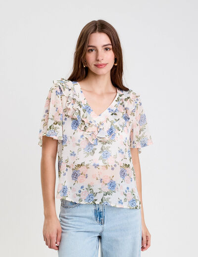 Blouse droite courte col V blanc femme