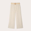 Pantalon large ceinturé contenant du lin beige femme