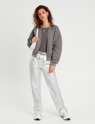 Veste matelassé zippé gris clair femme