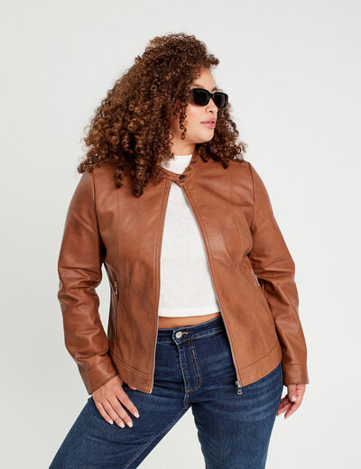 Veste droite zippée beige femme