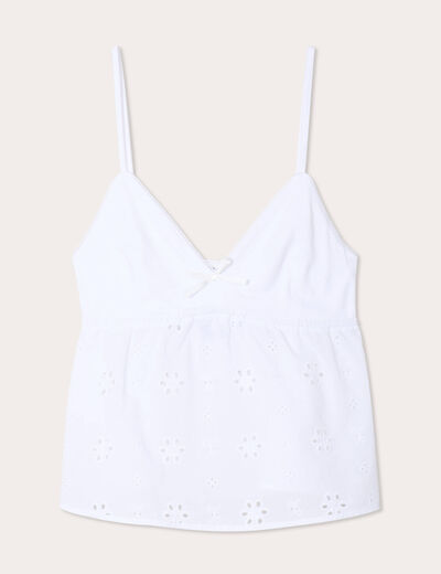 Débardeur broderie anglaise blanc femme