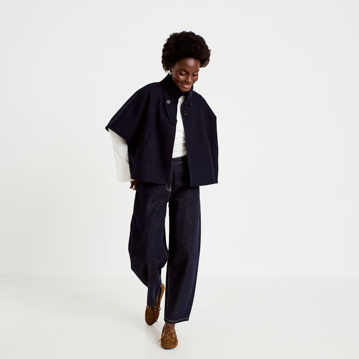 Poncho col am&eacute;ricain bleu marine femme