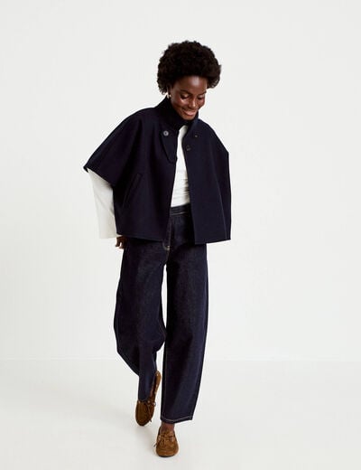 Poncho col am&eacute;ricain bleu marine femme